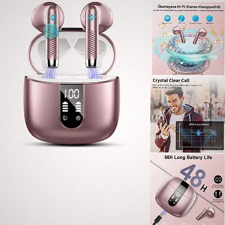 Drsaec Bluetooth Kopfhörer In Ear Sportlich Roségold mit 48 Std Akkulaufzeit