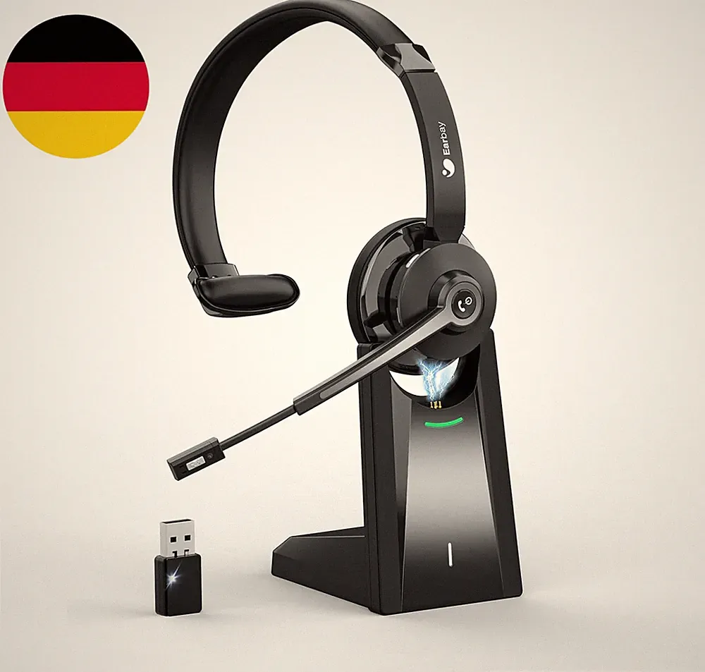 Earbay Headset Mit Mikrofon Bluetooth, Kabelloses Headset Mit Rauschunterdrückun