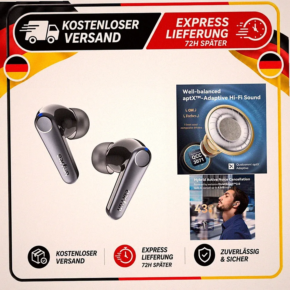 EarFun Air Pro 3 In-Ear-Kopfhörer Bluetooth ANC 45 Std. Schwarz