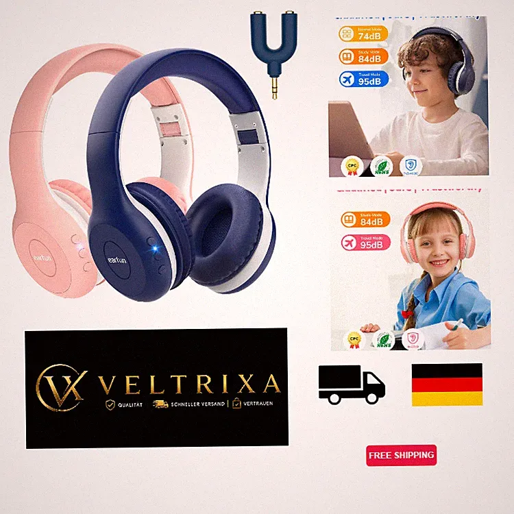 EarFun Bluetooth Kopfhörer für Kinder Blau, Lautstärkebegrenzung 85 dBA, 40h