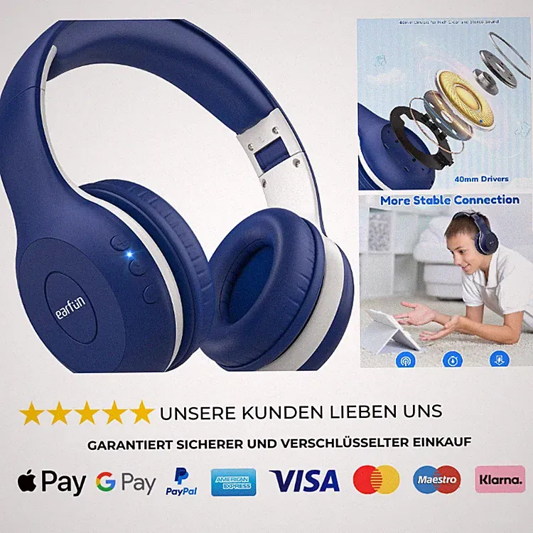 EarFun Bluetooth Kopfhörer Kinder 40 Std Akku Faltbar Einstellbar
