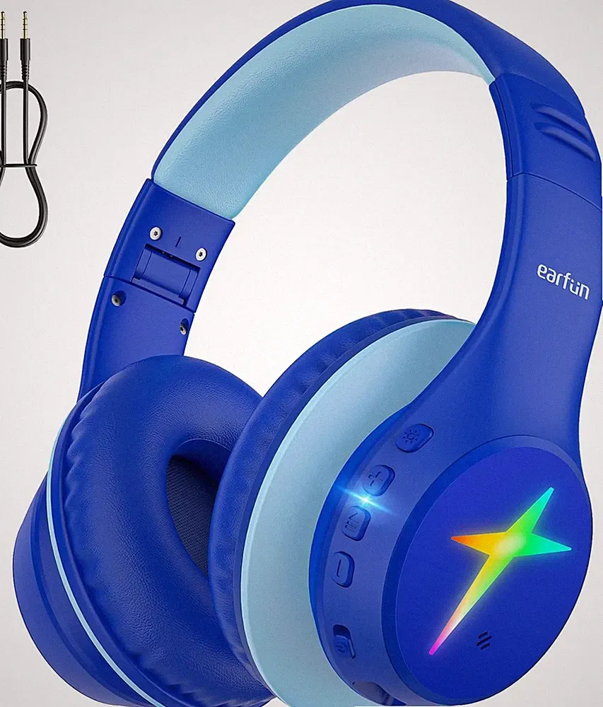 EarFun Bluetooth Kopfhörer Kinder, 5 LED Beleuchtungsmodi, und AUX Kabel