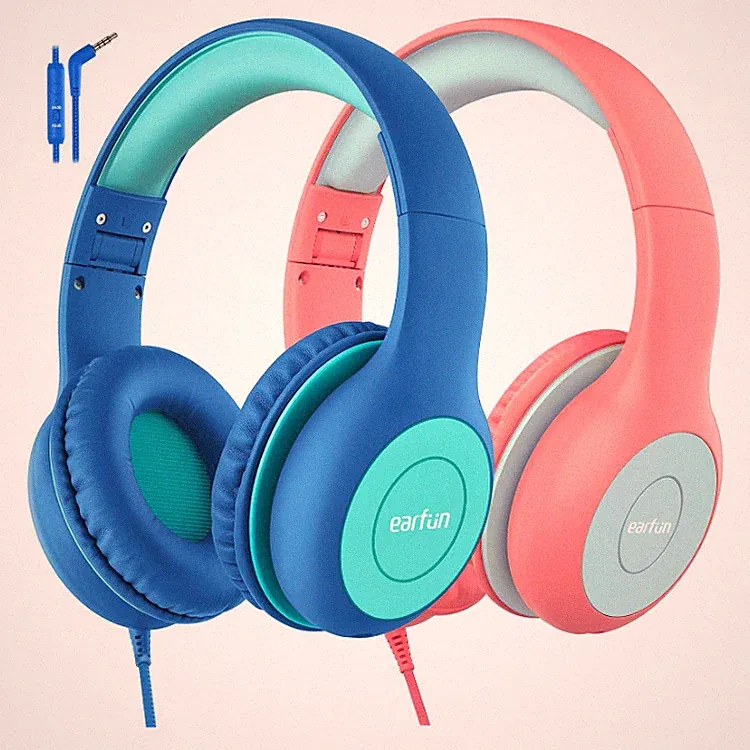 EarFun K1 Kinder Kopfhörer 3,5mm Blau Rosa 2 Stück Lautstärkebegrenzung Zubehör