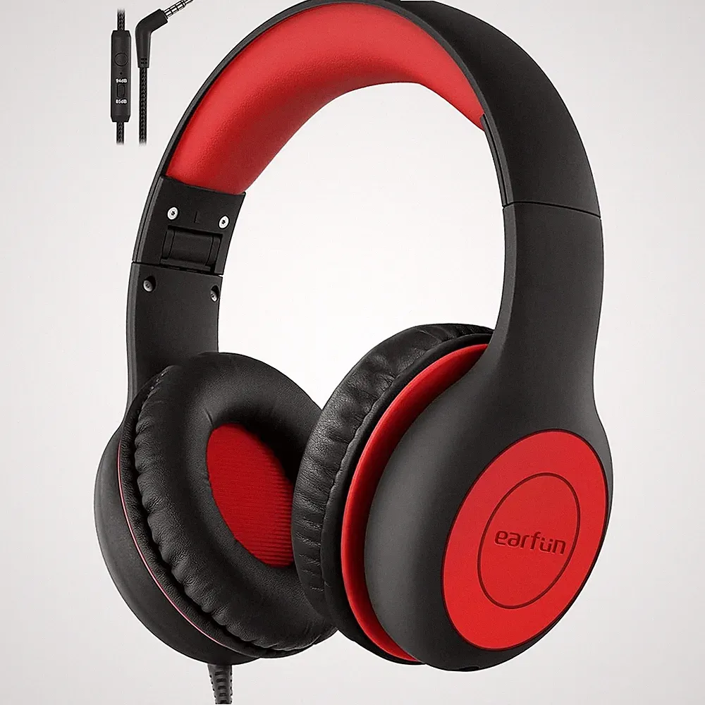 EarFun K1 Kinderkopfhörer 3,5 mm Kabel Lautstärkebegrenzung Faltbar Schwarz-rot