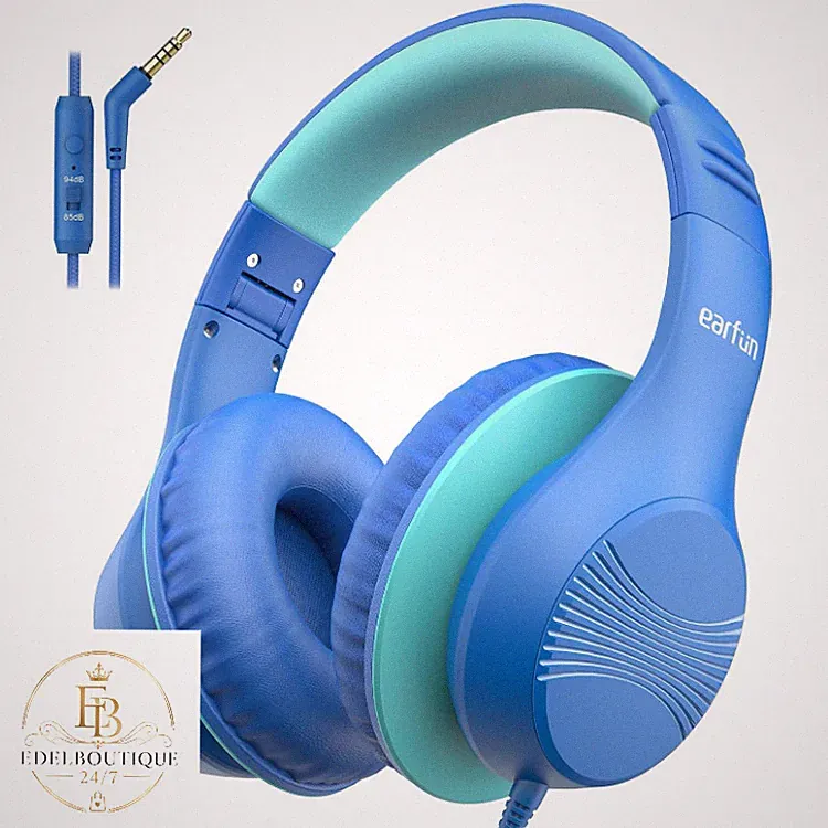 EarFun K3 Kinder Kopfhörer Blau Over-Ear mit 3,5 mm Kabel, Lautstärkebegrenzung