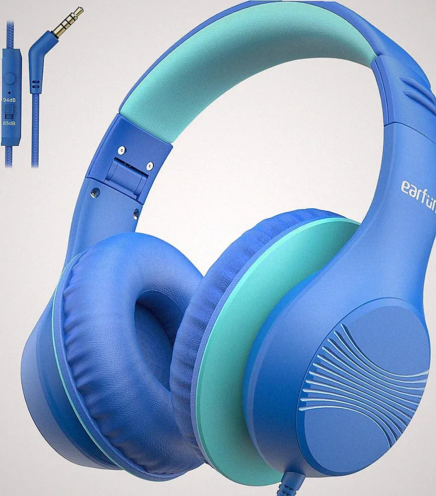 EarFun K3 Kinder Kopfhörer Blau Over-Ear mit 3,5mm Kabel, Lautstärkebegrenzung