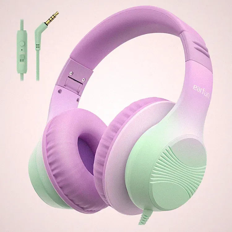 EarFun K3 Kinder Kopfhörer Lila Over-Ear mit 3,5 mm Kabel Lautstärkebegrenzung