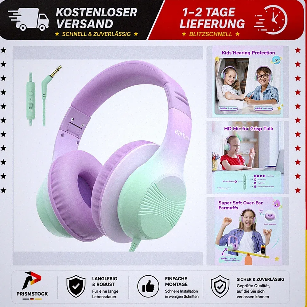 EarFun K3 Kinder Kopfhörer Over-Ear 3,5 mm Lautstärkebegrenzung