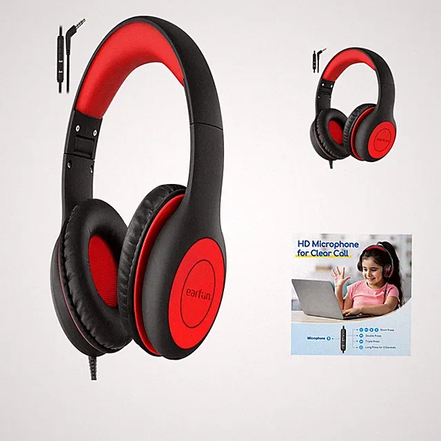 EarFun Kids Headphones Foldable Adjustable 85 94dB Black-Red