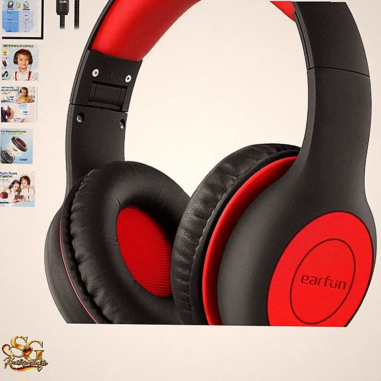 EarFun Kinder Kopfhörer 3,5 mm Kabel Lautstärkebegrenzung Schwarz Rot
