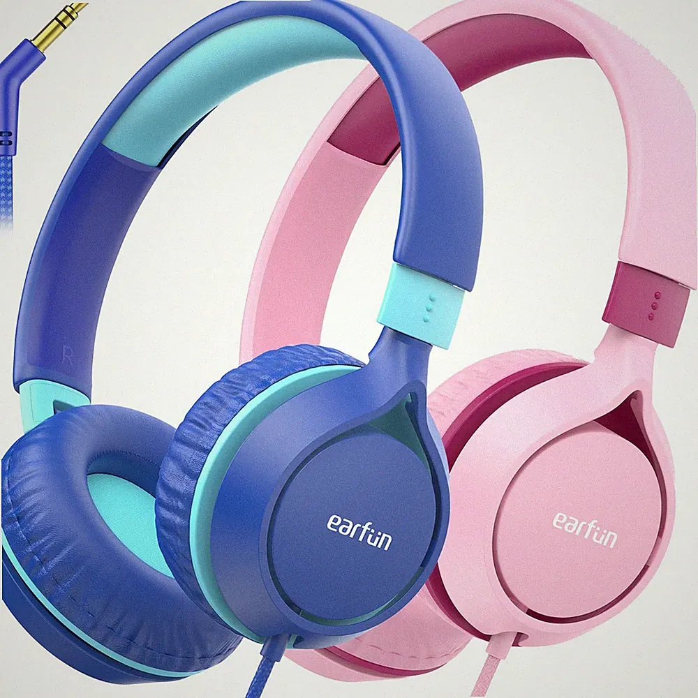 EarFun Kinder Kopfhörer Blau mit 3,5mm Kabel, 85dB Lautstärkenbegrenzer, 2er