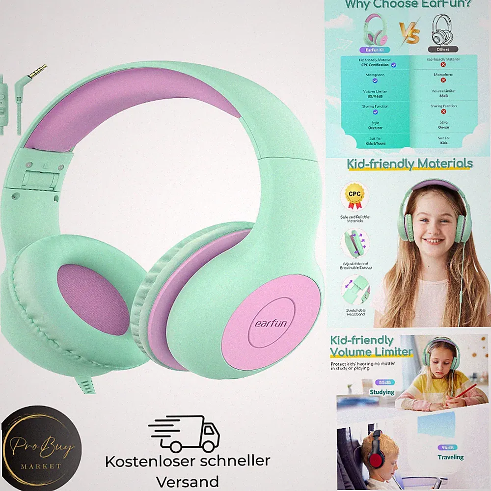 EarFun Kinder Kopfhörer Faltbar Lautstärkeregulierung 85 94