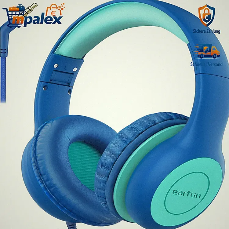 EarFun Kinder Kopfhörer Kabel Faltbar 85dB Audio-Sharing Schule Blau Grün
