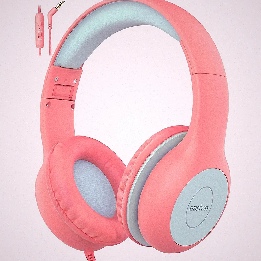 EarFun Kinder Kopfhörer mit 3,5 mm Kabel, Lautstärkebegrenzung, Rosa-blau
