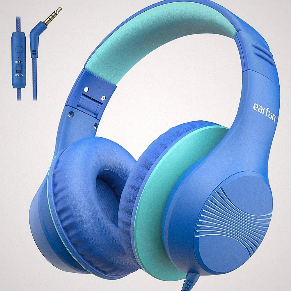 EarFun Kinder Kopfhörer Over-Ear 3.5mm Kabel Lautstärkebegrenzung 85 dBA blau