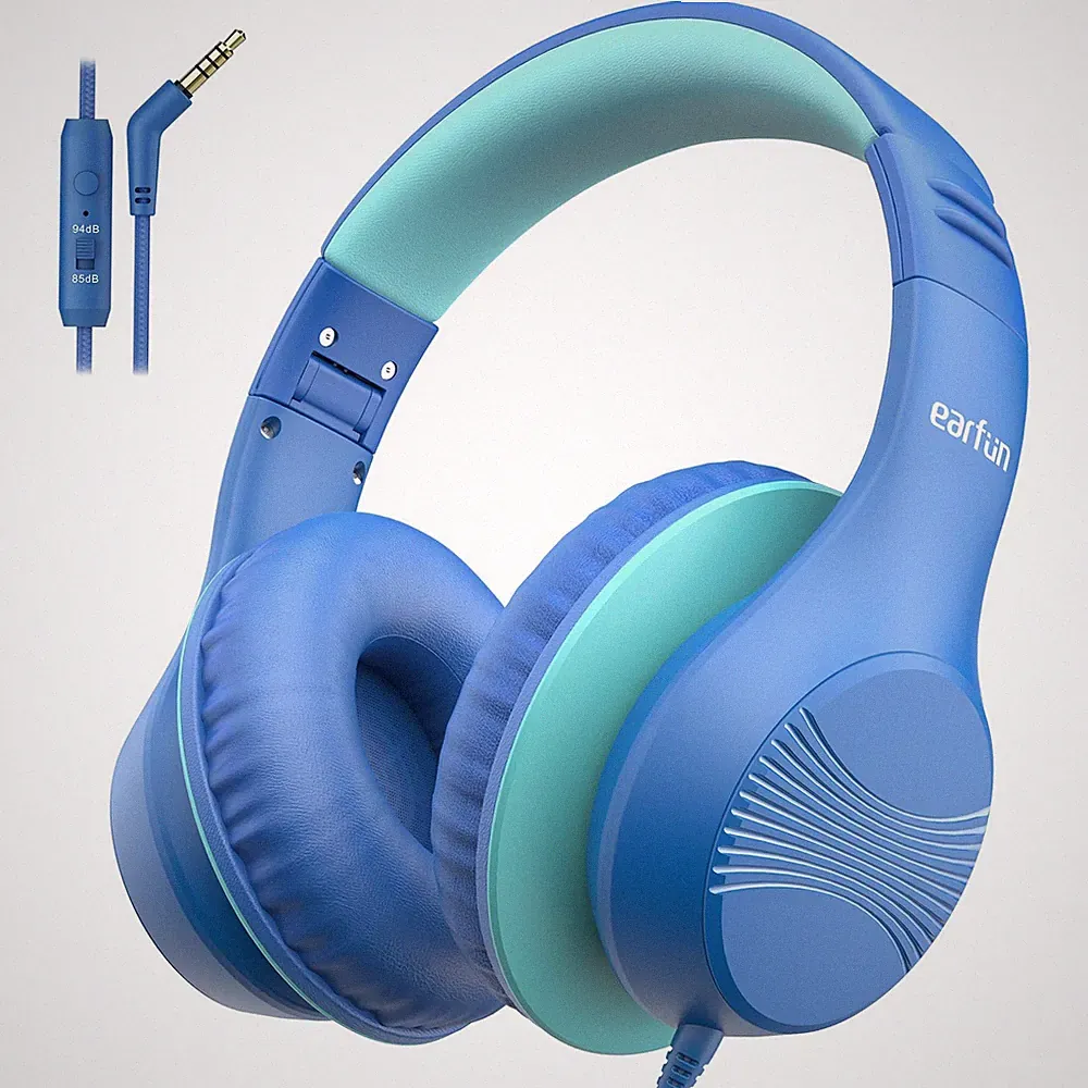 EarFun Kinder Kopfhörer, Over-Ear Kopfhörer für mit Kabel, M, blau