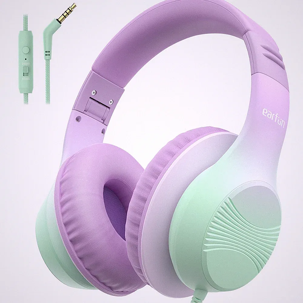 EarFun Kinder Kopfhörer, Over-Ear Kopfhörer für mit Kabel, M, lila