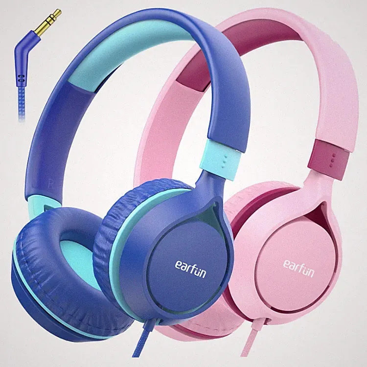 EarFun Kinder Kopfhörer S1 On-Ear Blau mit 3,5 mm Kabel und Lautstärkenbegrenzer
