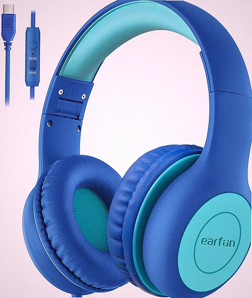 EarFun Kinder Kopfhörer USB C Kabel Lautstärkebegrenzung Blau