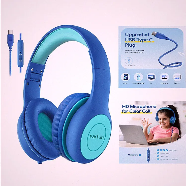 EarFun Kinder Kopfhörer USB-C Stereo Klang HD Mikrofon Lautstärkeregulierung