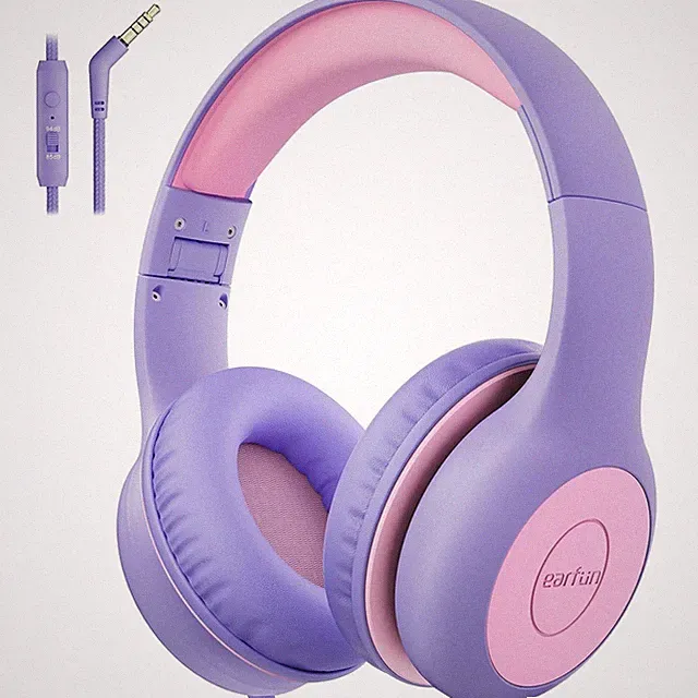 EarFun Kinderkopfhörer 3,5 mm Kabel Lautstärkebegrenzung 85/94 dB Lila-rosa