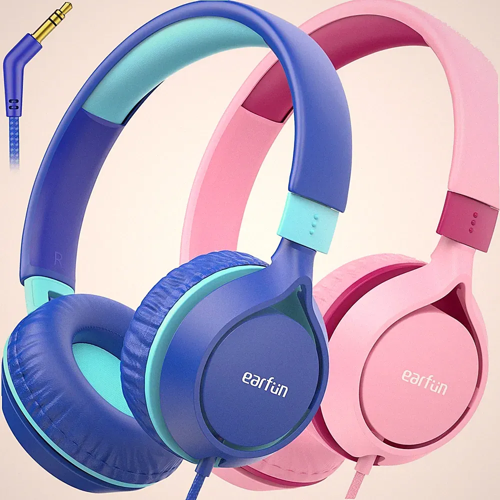EarFun S1 On-Ear Kinderkopfhörer Blau mit 85dB Lautstärkenbegrenzer, 2 Stück