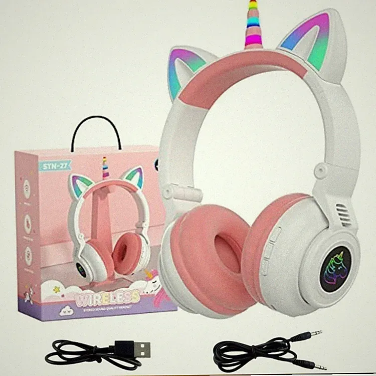 Einhorn Bluetooth Kopfhörer Kabellos Over-Ear für Kinder mit LED-Beleuchtung