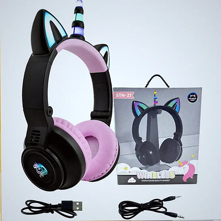 Einhorn Bluetooth Kopfhörer Schwarz, Kabellos Over-Ear mit LED-Beleuchtung