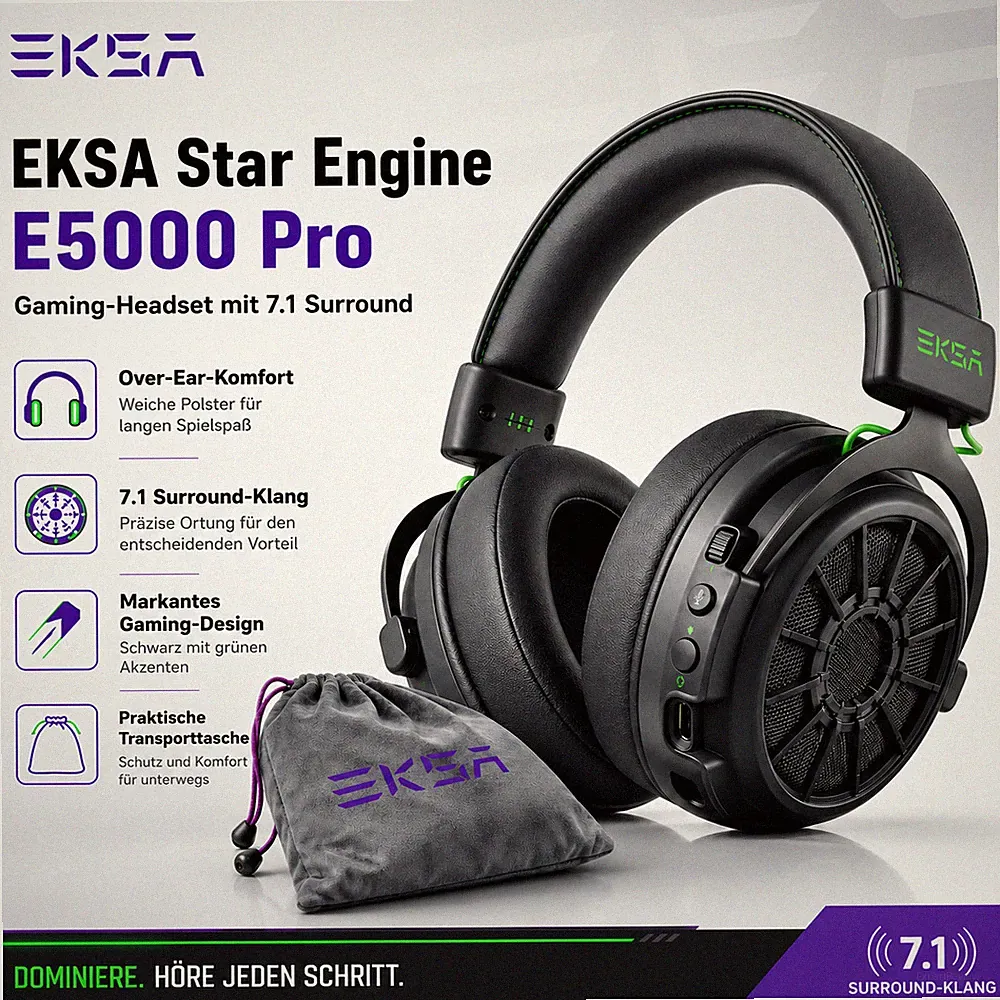 EKSA E5000 Pro Gaming Headset 7.1 Surround NUR Kopfhörer + Tasche