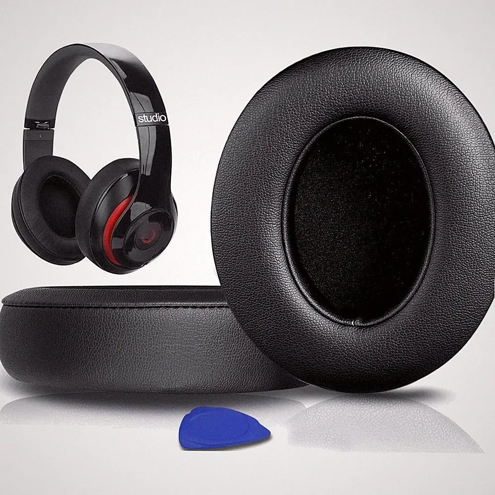 Ersatz Ohrpolster für Beats Studio 2 & Studio 3 Kopfhörer, Schwarz, Proteinleder
