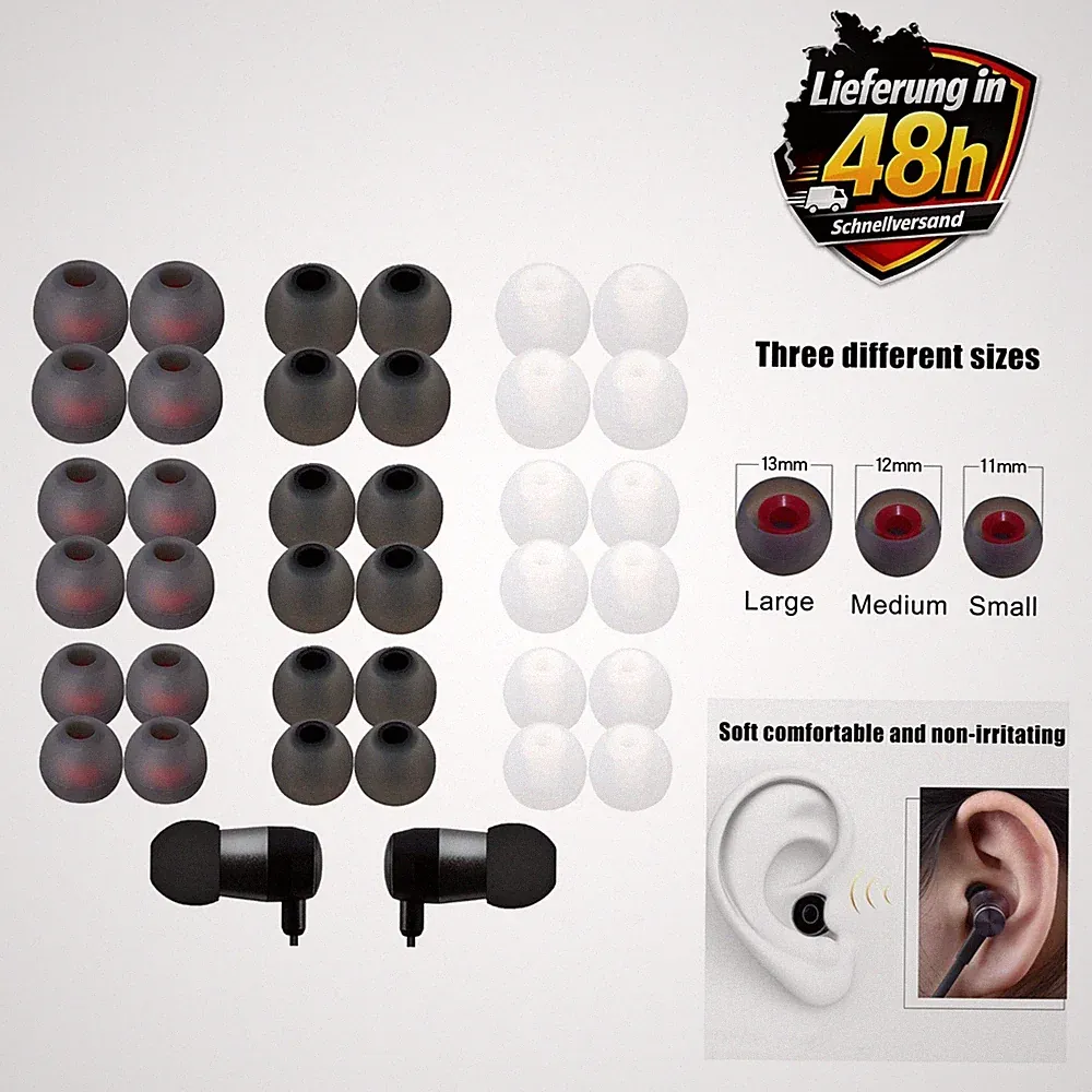 Ersatz-Ohrstöpsel Silikon 36 Stück 3 Größen 3 Farben In-Ear-Kopfhörer