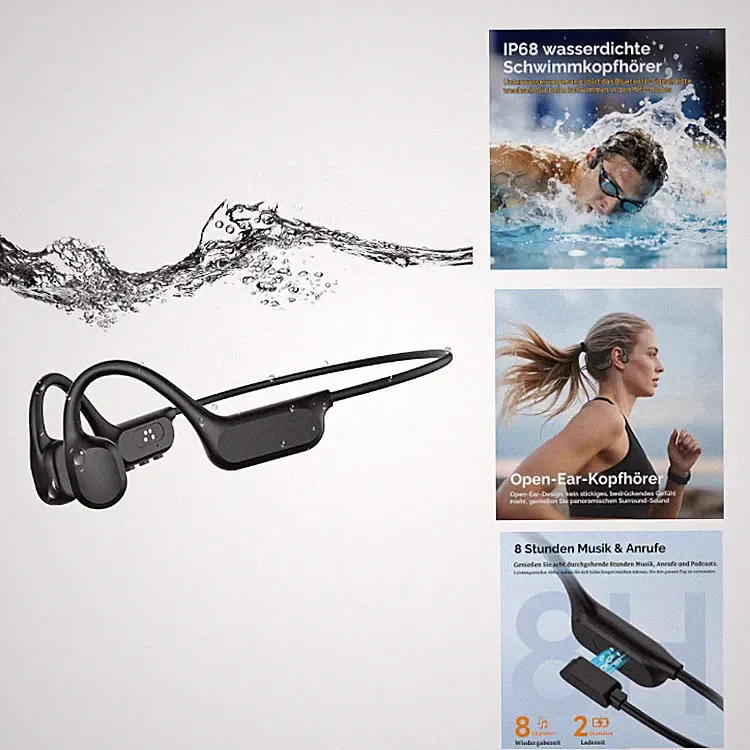 Esonstyle Kopfhörer Schwimmen Bluetooth 6.2 mit 8 GB MP3-Player Schwarz