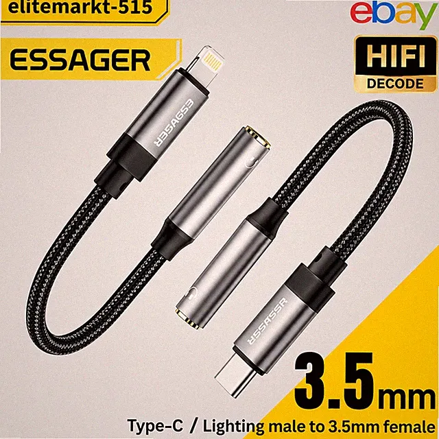 Essager USB-C auf 3,5mm AUX Audiokabel Kopfhörer Adapter iPhone Samsung