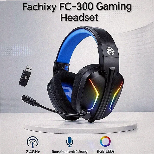 ​Fachixy FC-300 Gaming Headset Wireless 2.4GHz & Bluetooth für PS5/PS4, PC