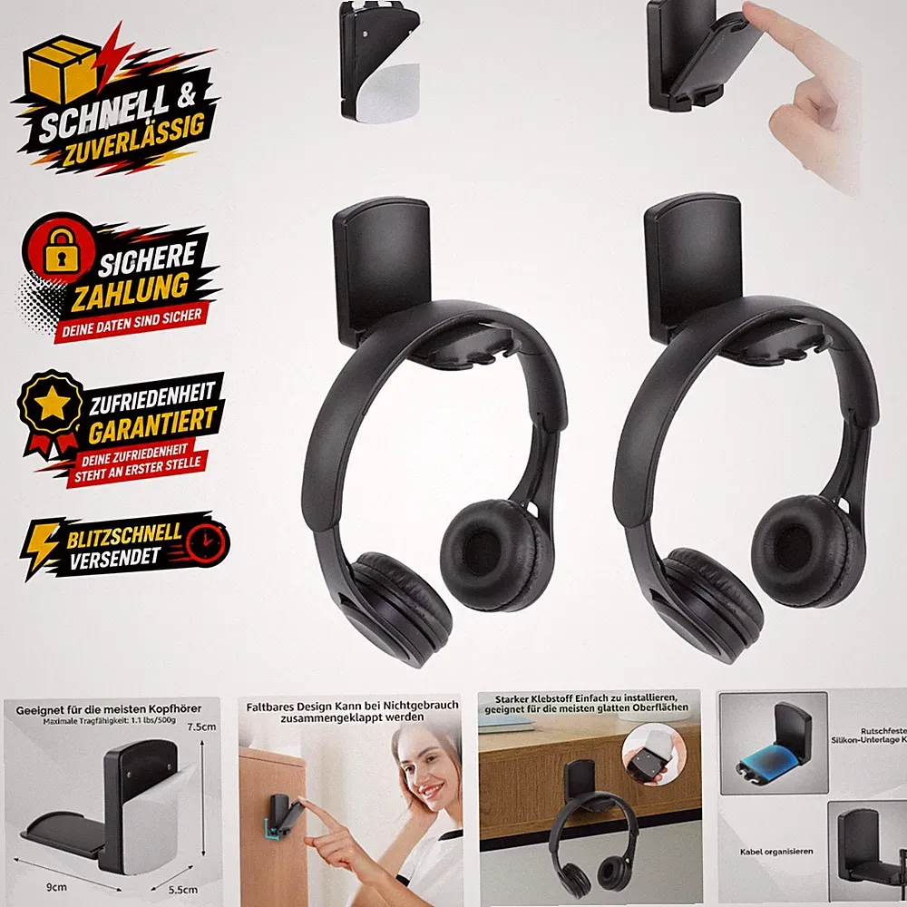 Faltbare Headset Halterung Tisch Klebehaken Schwarz 2 Stück Kopfhörer Ständer