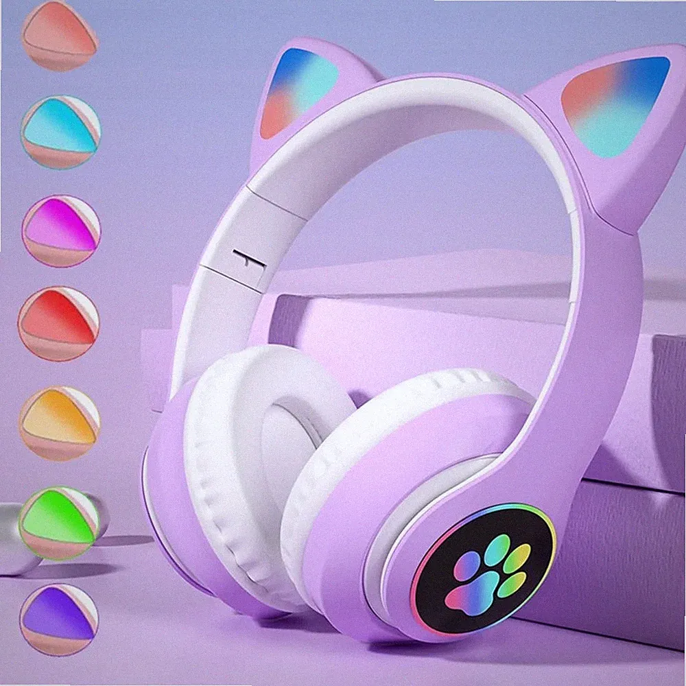 Faltbare Kopfhörer Katze Ohr Kinder Bluetooth Headset mit LED Licht Kopfhörer