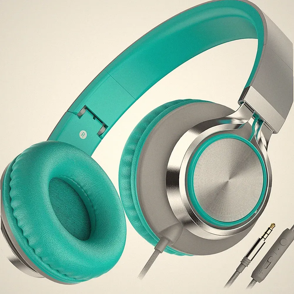 Faltbare On-Ear Kopfhörer C8 mit Mikrofon & Lautstärkeregler in Grau Mint