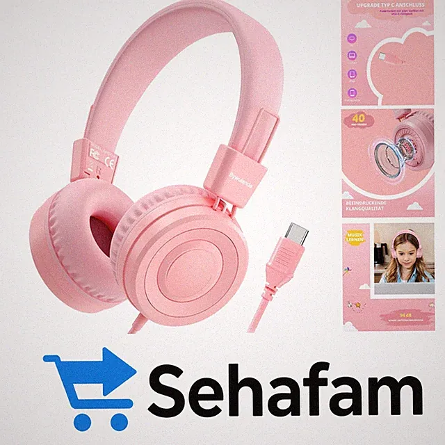 Faltbare USB Typ C Kopfhörer für Kinder - 94 dB Safe Sound für Schule und Reisen