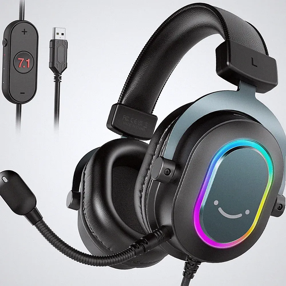 FIFINE Gaming Headset mit Mikrofon USB Over Ear Kopfhörer mit Kabe mit 3 EQ-Modi