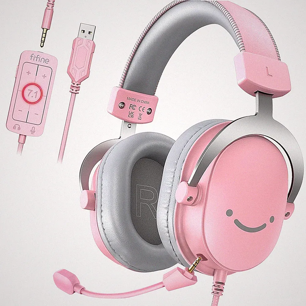 FIFINE Headset mit Mikrofon RGB Headphone Gaming Over Ear Kopfhörer mit Kabel