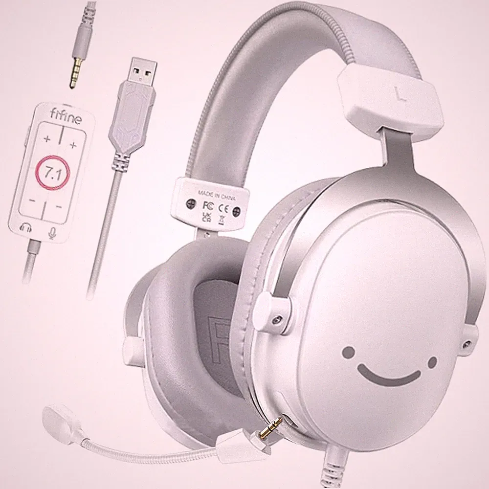FIFINE USB Headset mit Kabel Gaming Headphone für PC PS4 PS5 Xbox Switch, Weiß