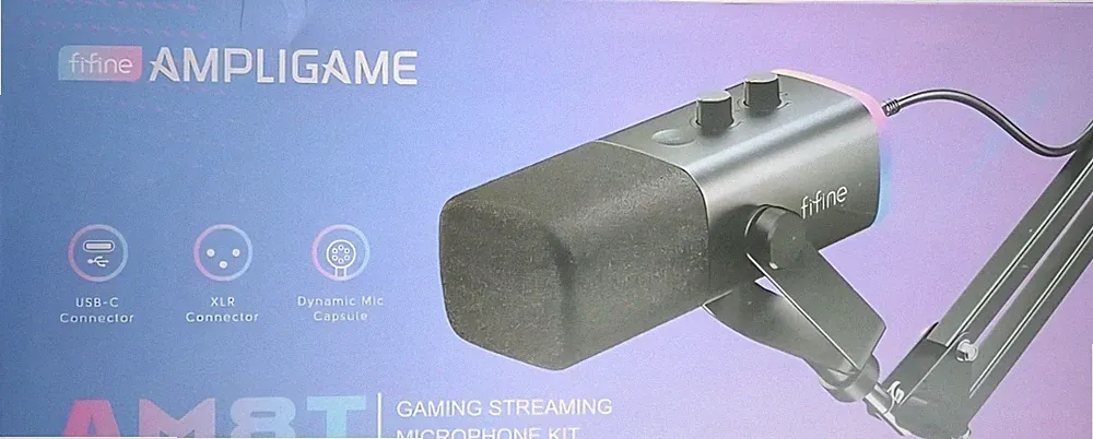Fifine USB/XLR Dynamisches Mikrofon mit Arm, Stummschalttaste+ Kopfhörerbuchse
