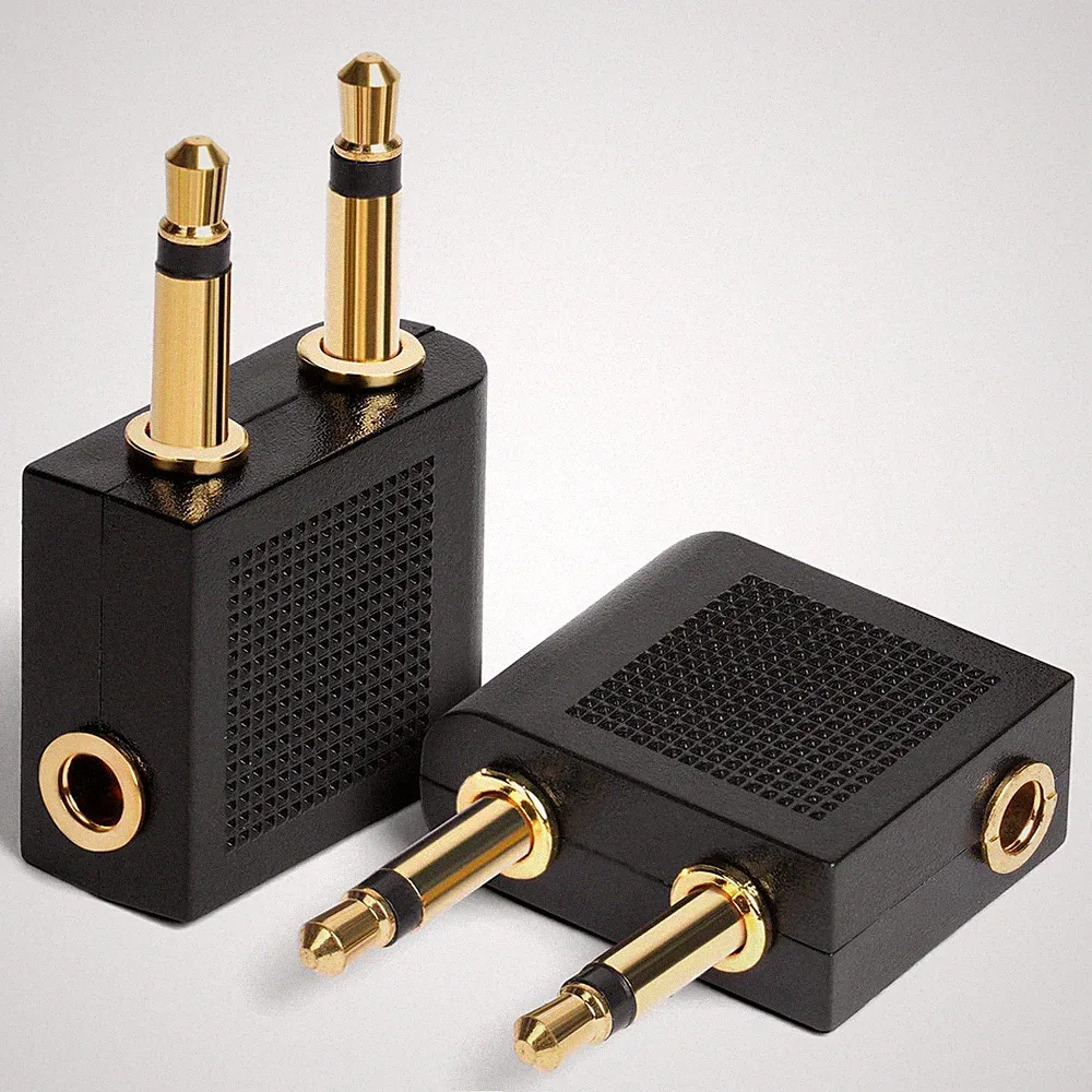 Flugzeug Adapter Kopfhörer Stereo Audio Gold vergoldet Reisen 2 Stück