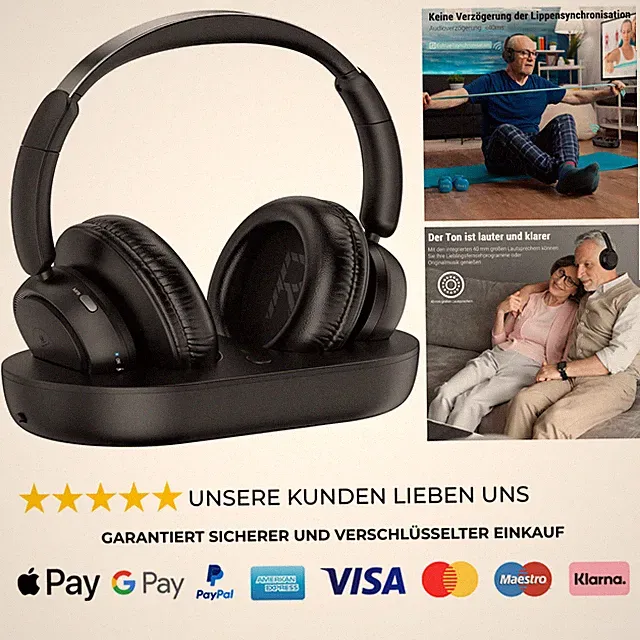 Funkkopfhörer TV kabellos mit Ladestation für Senioren Hörgeschädigte