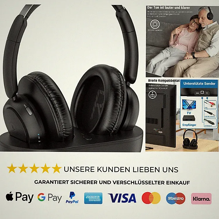Funkkopfhörer TV kabellos mit Ladestation Senioren Hörgeschädigte
