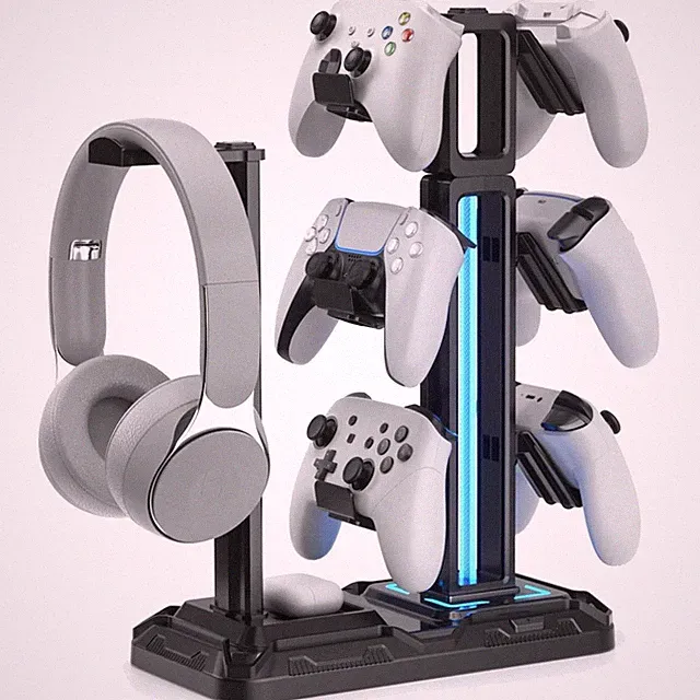 Gaming Headset & Controller Halterung, 9 Lichtmodi, Drehbar, Abnehmbar, Unive...