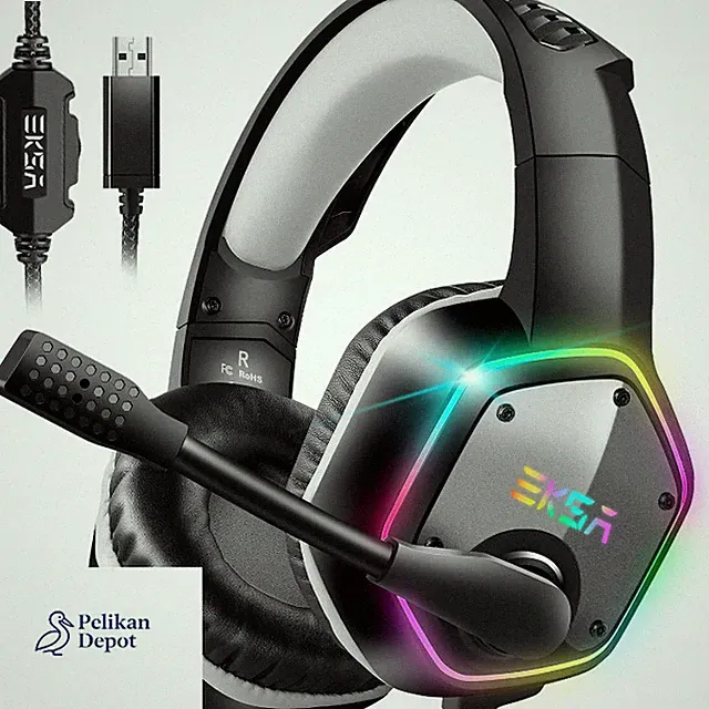 Gaming Headset E1000 RGB USB mit Bass Surround Sound und Mikrofon für PC PS