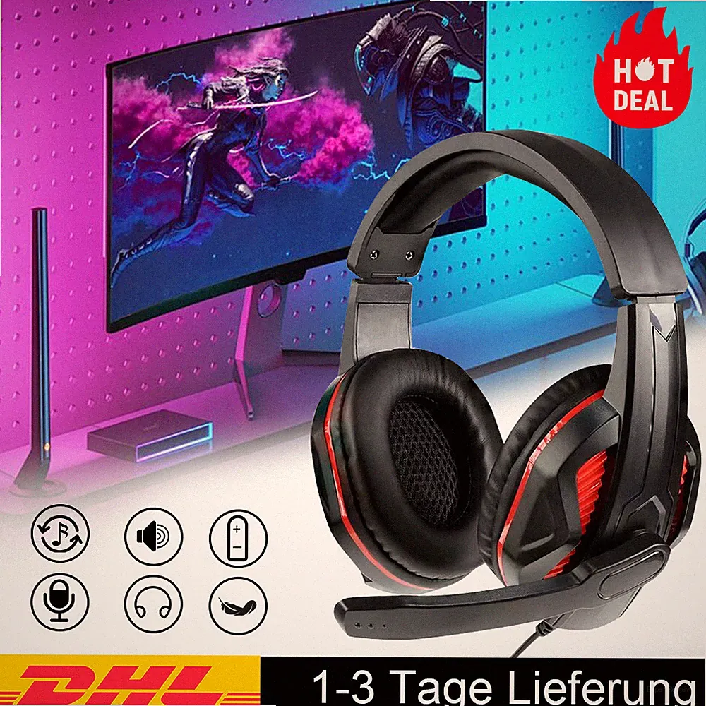 Gaming Headset Gaming Kopfhörer mit Mikrofon HD Stereo für PS4 PS5 PC XB1S XBXS