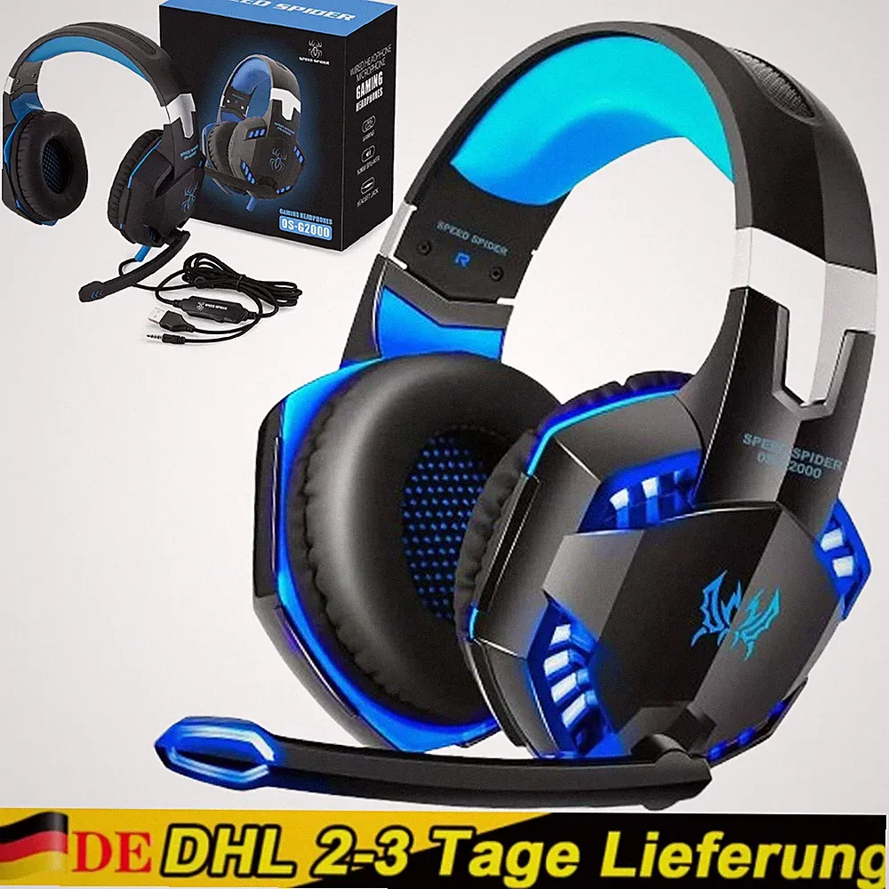 Gaming Headset Gaming Kopfhörer mit Mikrofon HD Stereo LED für PS4 PC Xbox One