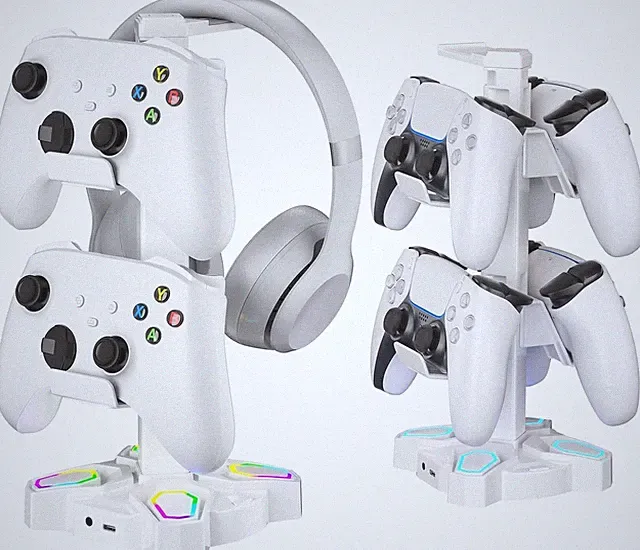 Gaming Headset Halterung mit LED-Licht & USB-Ladegeräten - Universaler Stände...
